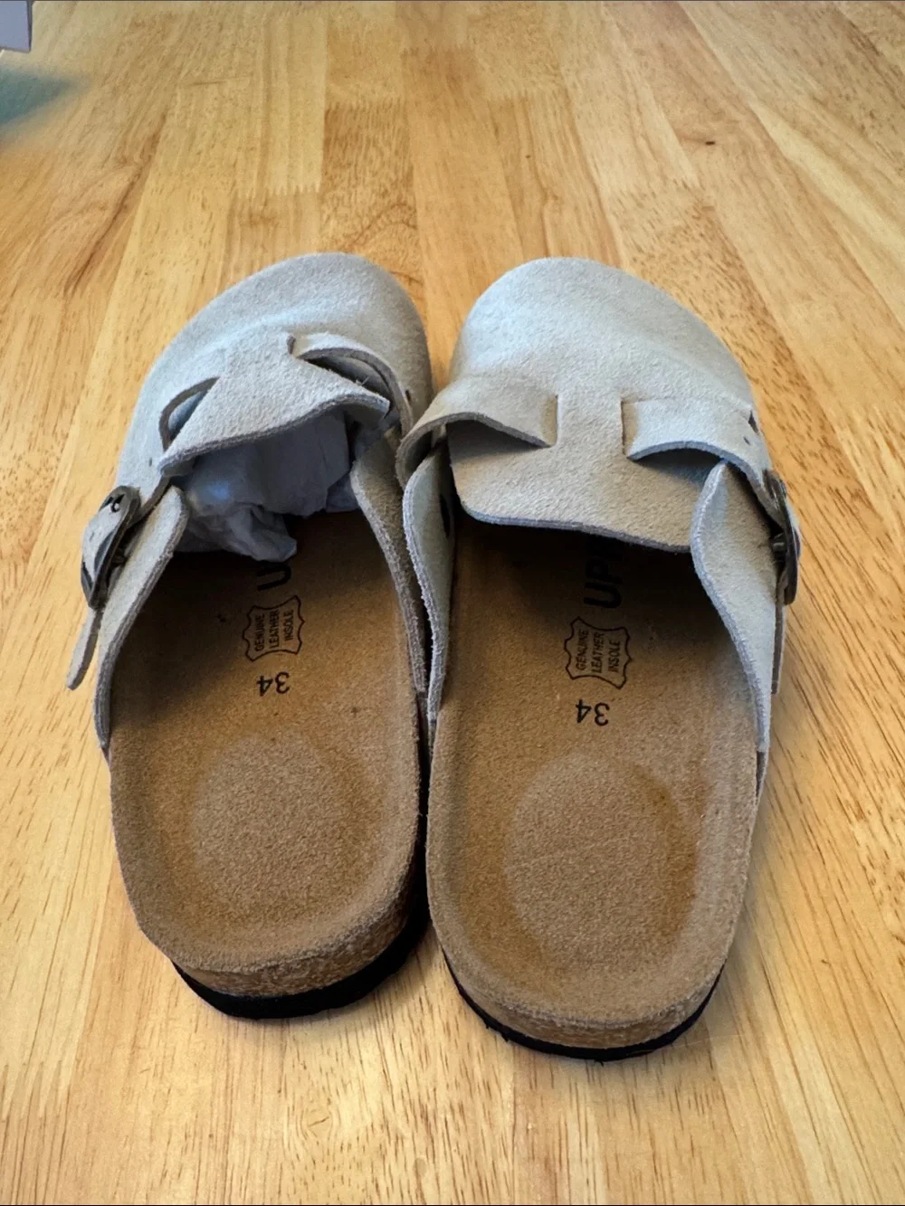 Children's Suede Slip-On Clogs with Adjustable Buckle — Grey